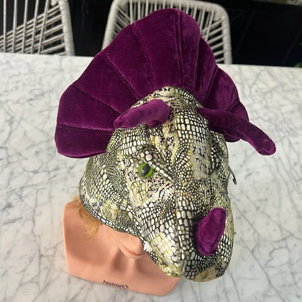 NWT Triceratops Dinosaur Costume Mask Head Stuffed Plush Horns Halloween